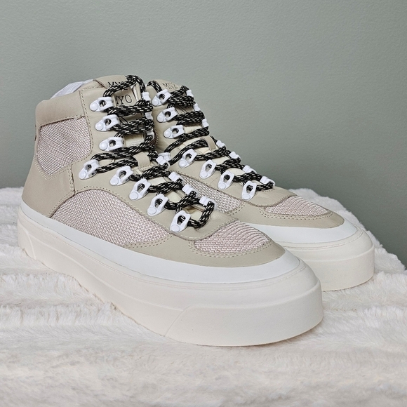 Womens Miz Mooz Alpyne High Top Leather Platform Sneaker - Cream 8 - Picture 2 of 13